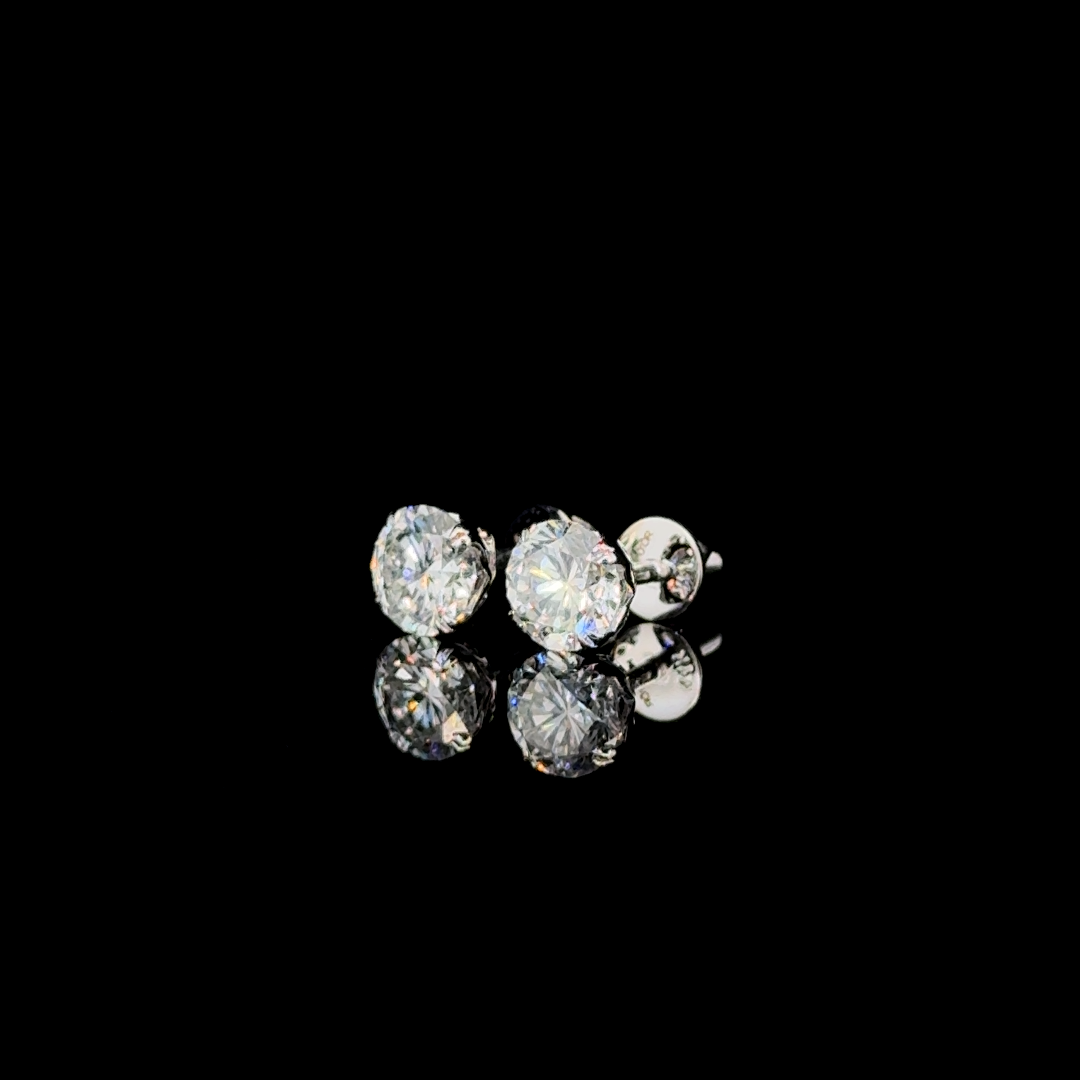 Grandeur Solitaire – Round Lab Diamond Stud Earrings in 14K White Gold