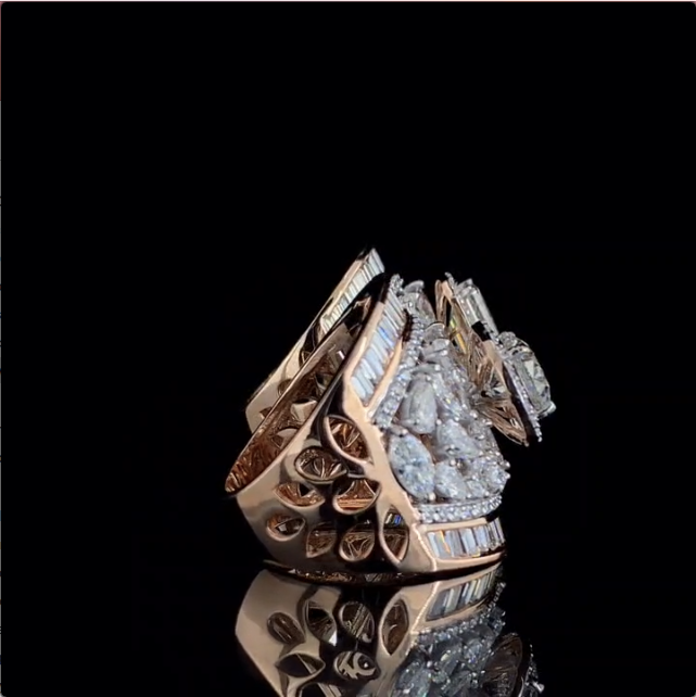 Grand Artisan Rose Gold Cocktail Ring with Bold Centerpieces