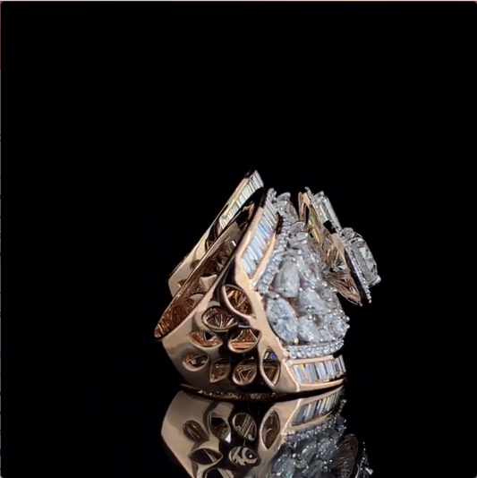 Grand Artisan Rose Gold Cocktail Ring with Bold Centerpieces