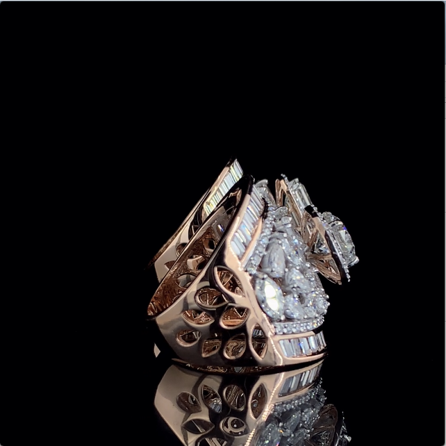 Grand Artisan Rose Gold Cocktail Ring with Bold Centerpieces