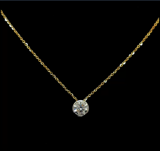 Solitaire Radiance – Round Diamond Pendant in 14K Yellow Gold