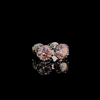 Pink Round Diamond Stud Earrings in 14K Gold – Classic Solitaire