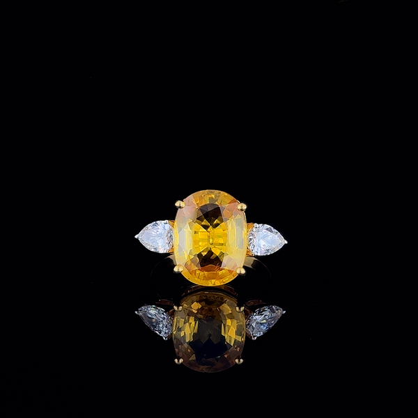 Royal Sunflare – Pokhraj & Pear Diamond Ring in 22k Gold