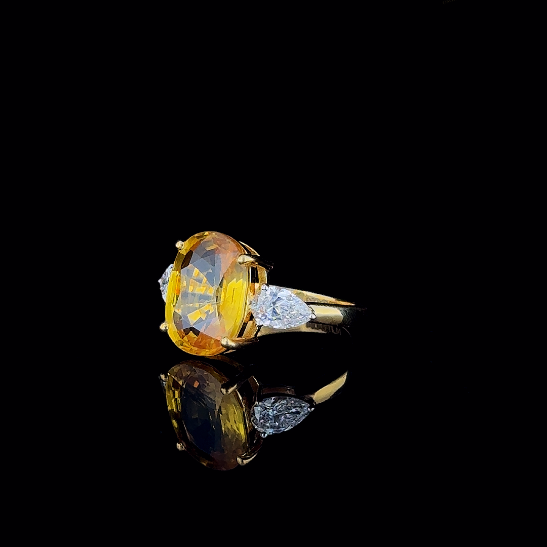 Royal Sunflare – Pokhraj & Pear Diamond Ring in 22k Gold