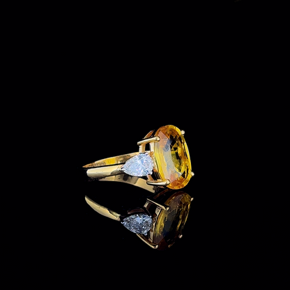 Royal Sunflare – Pokhraj & Pear Diamond Ring in 22k Gold