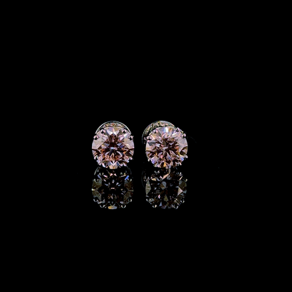 Pink Round Diamond Stud Earrings in 14K Gold – Classic Solitaire
