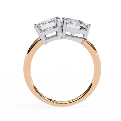 Toi et Moi Emerald & Round – Lab Diamond Twin-Stone Ring in 14K Gold