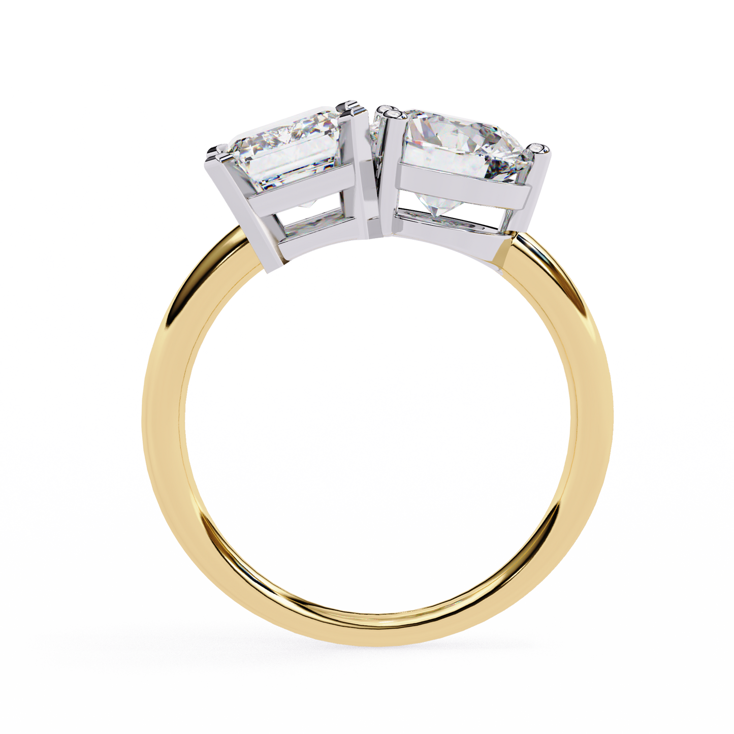 Toi et Moi Emerald & Round – Lab Diamond Twin-Stone Ring in 14K Gold