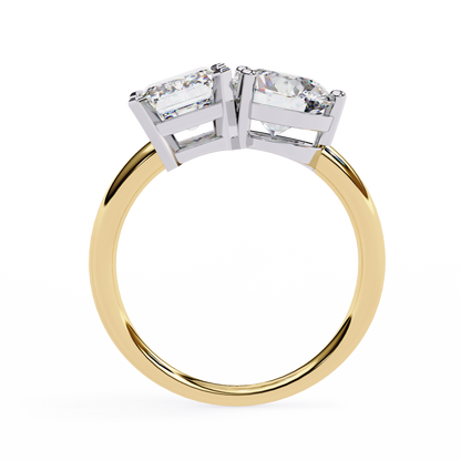 Toi et Moi Emerald & Round – Lab Diamond Twin-Stone Ring in 14K Gold
