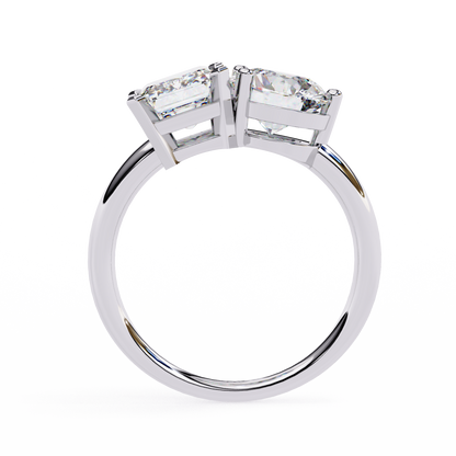 Toi et Moi Emerald & Round – Lab Diamond Twin-Stone Ring in 14K Gold