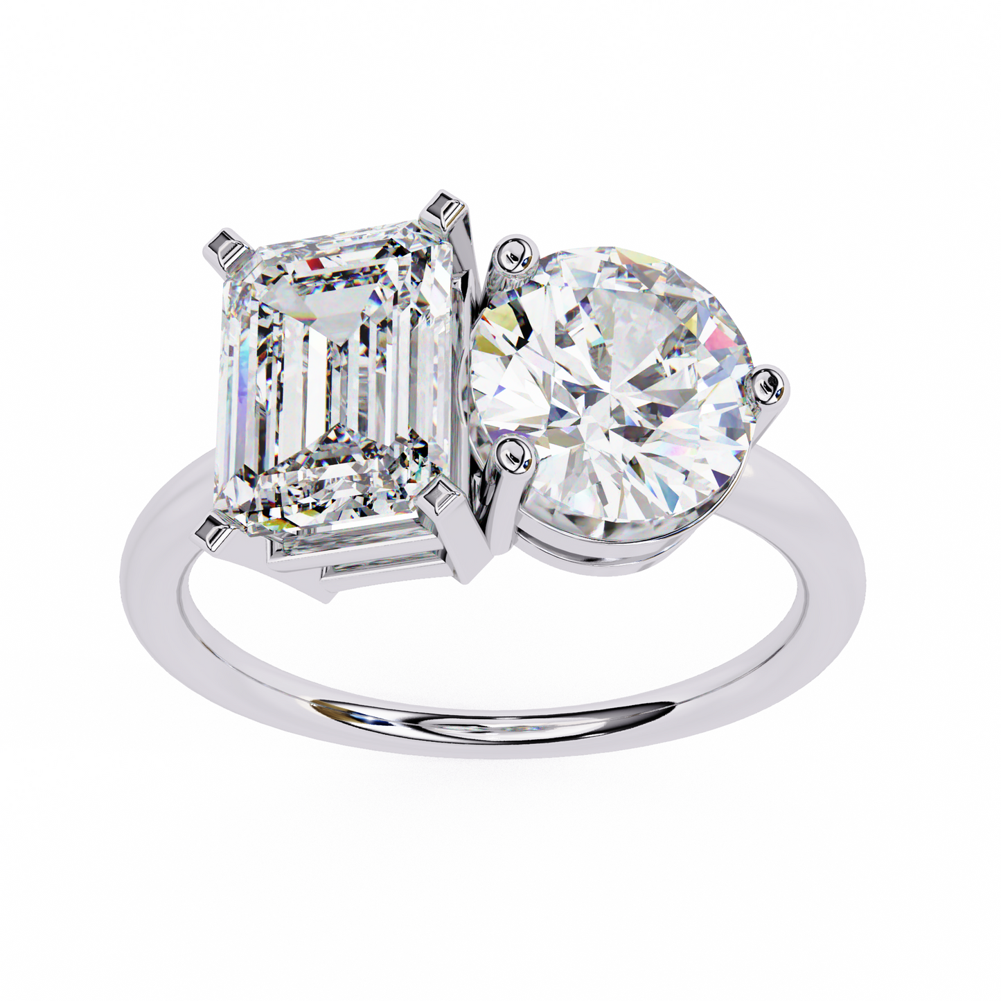 Toi et Moi Emerald & Round – Lab Diamond Twin-Stone Ring in 14K Gold
