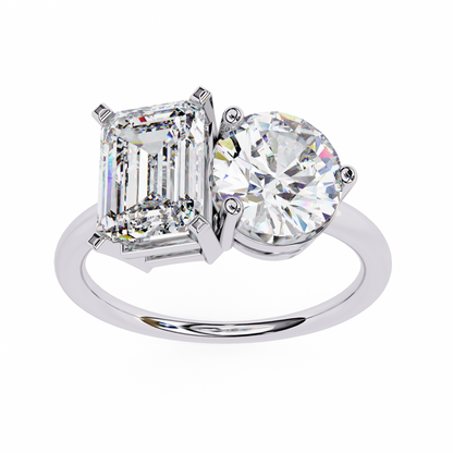 Toi et Moi Emerald & Round – Lab Diamond Twin-Stone Ring in 14K Gold