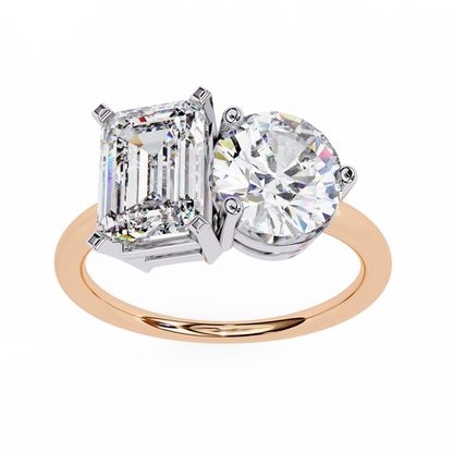 Toi et Moi Emerald & Round – Diamond Twin-Stone Ring in 14K Gold