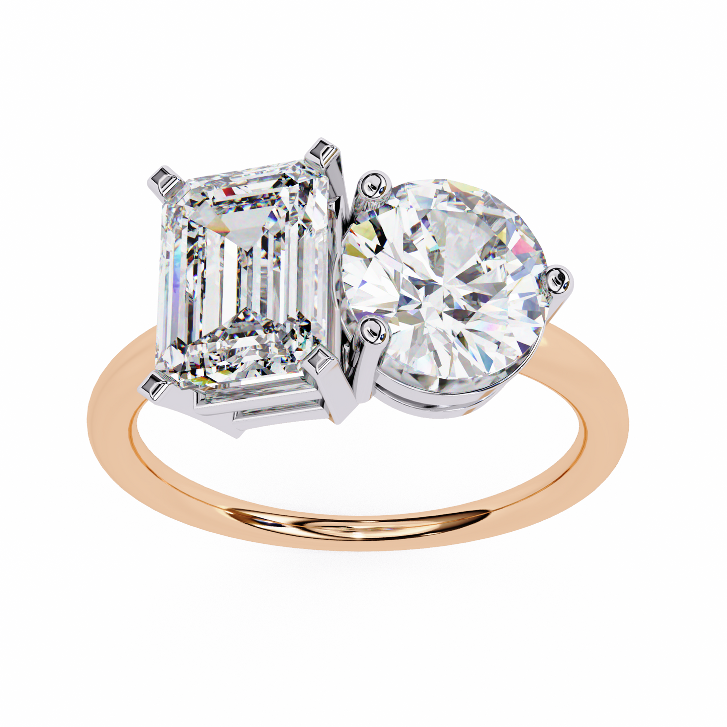 Toi et Moi Emerald & Round – Lab Diamond Twin-Stone Ring in 14K Gold