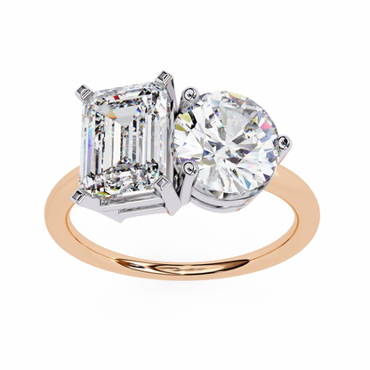 Toi et Moi Emerald & Round – Lab Diamond Twin-Stone Ring in 14K Gold
