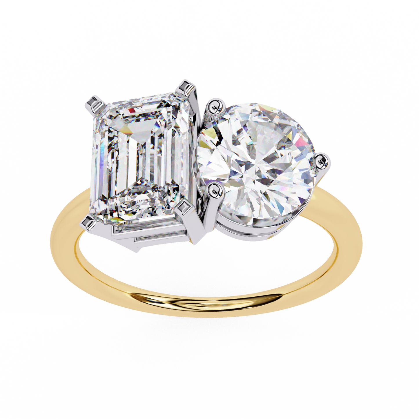Toi et Moi Emerald & Round – Lab Diamond Twin-Stone Ring in 14K Gold