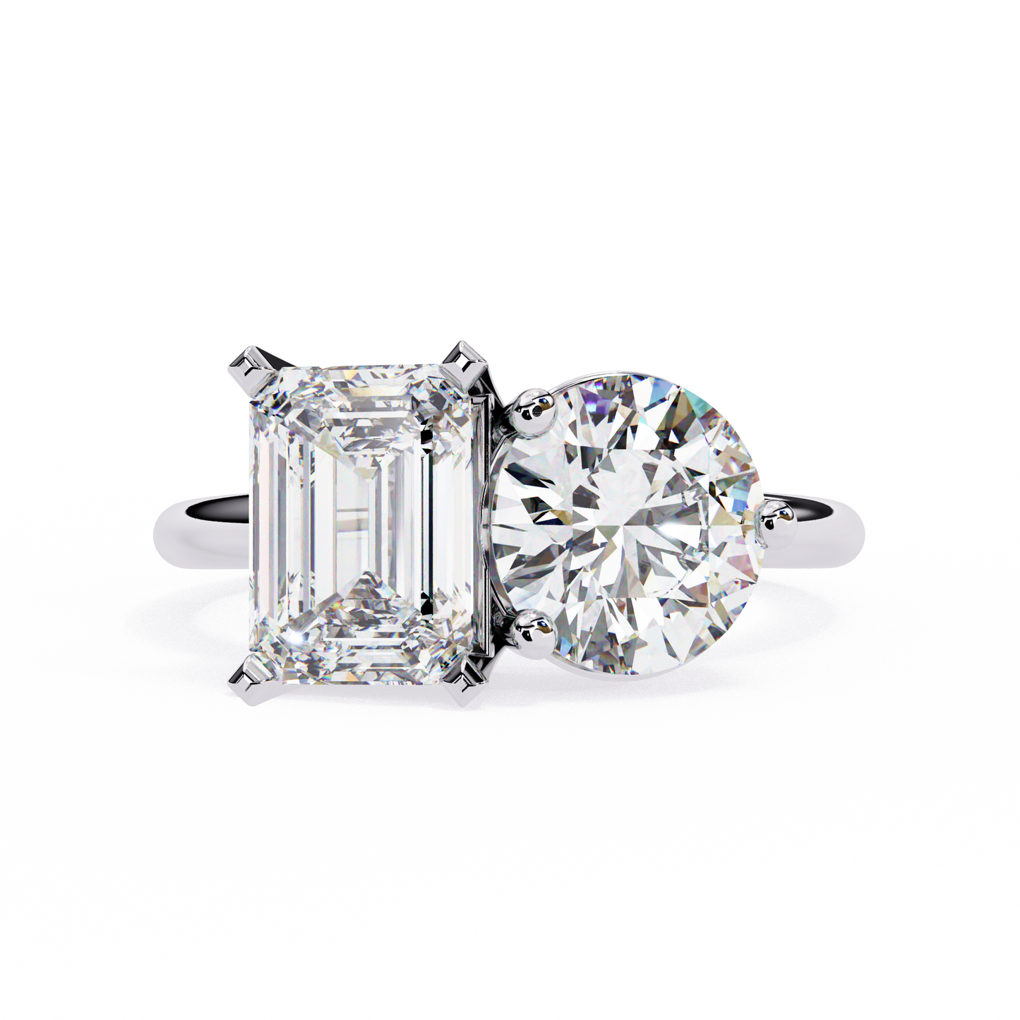Toi et Moi Emerald & Round – Lab Diamond Twin-Stone Ring in 14K Gold