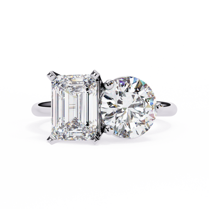 Toi et Moi Emerald & Round – Lab Diamond Twin-Stone Ring in 14K Gold