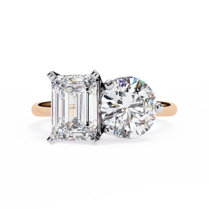 Toi et Moi Emerald & Round – Diamond Twin-Stone Ring in 14K Gold