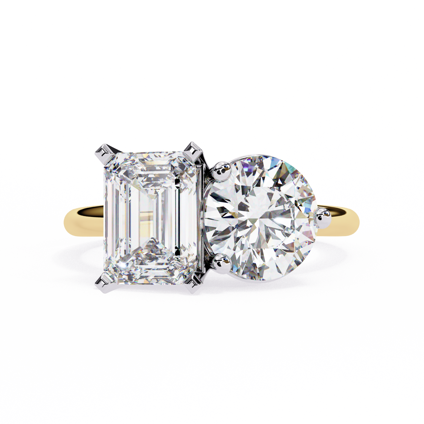 Toi et Moi Emerald & Round – Lab Diamond Twin-Stone Ring in 14K Gold