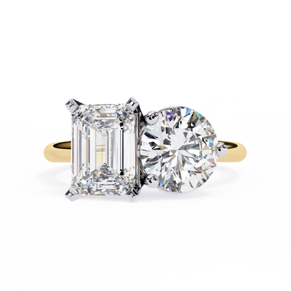 Toi et Moi Emerald & Round – Lab Diamond Twin-Stone Ring in 14K Gold