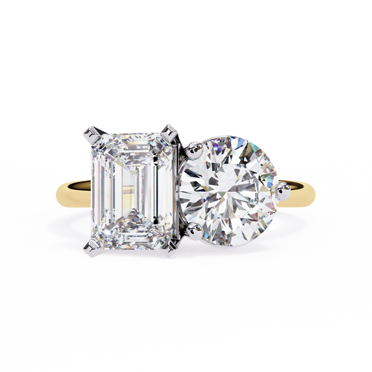 Toi et Moi Emerald & Round – Lab Diamond Twin-Stone Ring in 14K Gold