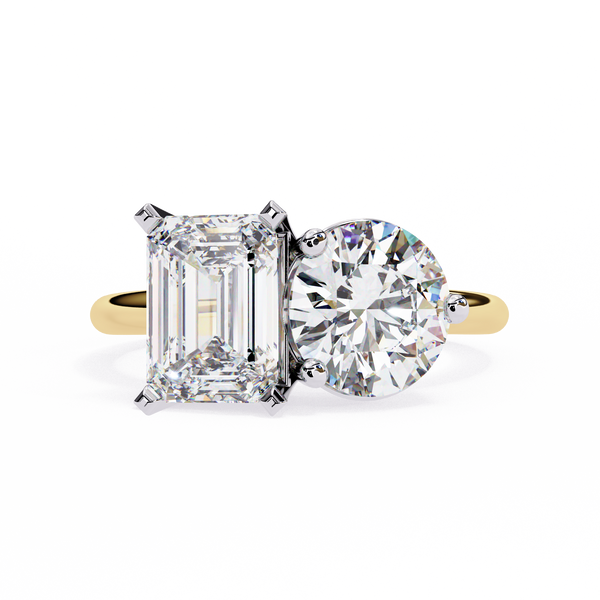 Toi et Moi Emerald & Round – Diamond Twin-Stone Ring in 14K Gold