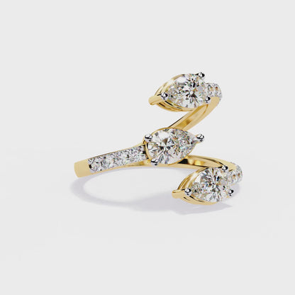 Cascade Pear – Triple Pear Lab Diamond Open Ring with Pavé Sides in 14K Gold
