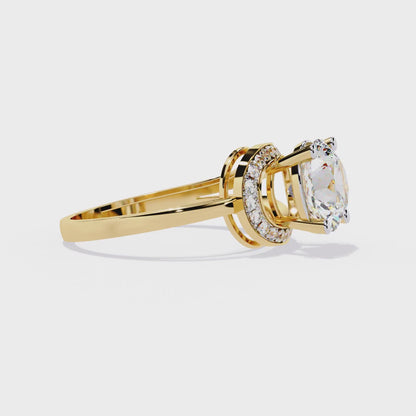 Wave Crest – Diamond Solitaire Ring with Curved Pavé Band in 14K Gold