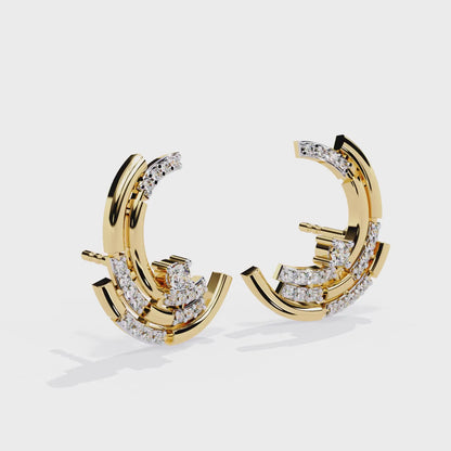 Luna Arc – Multi-Band Diamond Stud Hoops in 14K Gold