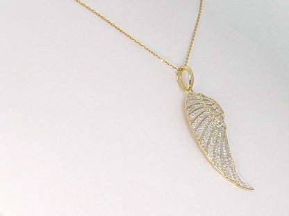 Mini 10K Yellow Gold Diamond Angel Wing Necklace Pendant 0.65ct