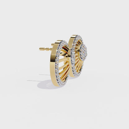 Sunburst Radiance – Diamond Fan Disc Earrings in 14K Gold