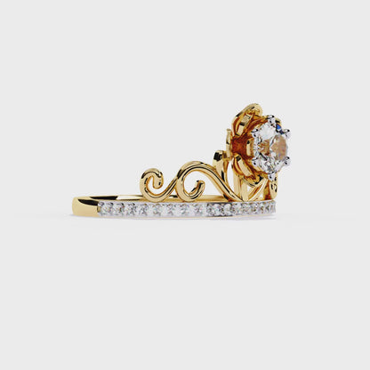 Floral Crown – Lotus-Inspired Diamond Ring with Pavé Band in 14K Gold