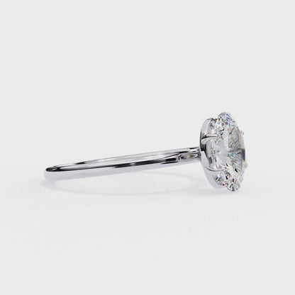 Oval Poise – Diamond Solitaire Ring with Slim Shank in 14K Gold