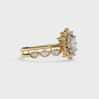 Regal Halo – Oval Diamond Ring with Crowned Band in 14K Gold