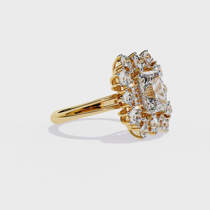 Gala Radiance – Radiant-Cut Diamond Halo Ring in 14K Gold