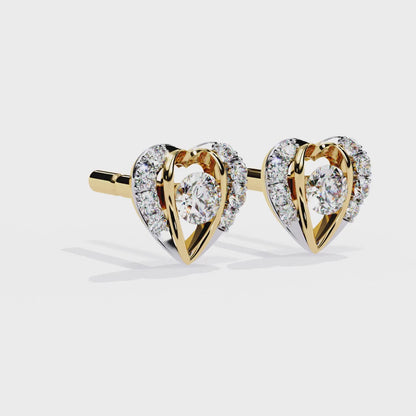 Amour Halo – Heart-Shaped Stud Earrings with Central Diamond in 14K Gold
