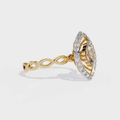 Caged Halo – Marquise Diamond Ring with Infinity Band in 14K Gold