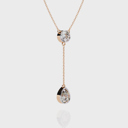 Duo Drop – Round & Pear Diamond Y Necklace in 14K Gold