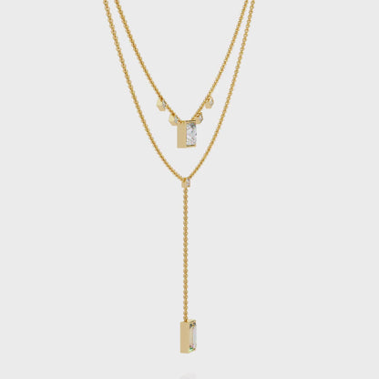 Twin Radiance – Princess & Emerald Lab Diamond Lariat Necklace in 14K Gold