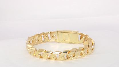 14K Yellow Gold Cuban Link Diamond Bracelet for Men | Box Clasp | 15mm Wide | 2.5ct