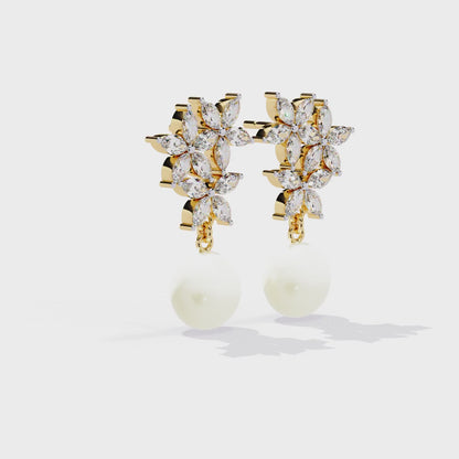 Rosé Fleur – Marquise Diamond & Gemstone Drop Earrings in 14K Gold