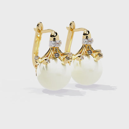 Rosé Crown – Diamond & Pink Gemstone Drop Earrings in 14K Gold