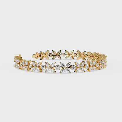 Marquise Lace – Diamond Floral Link Bracelet in 14K Gold