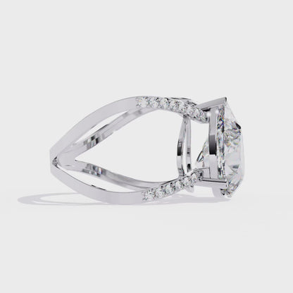 Infinite Grace – Diamond Pear Ring with Split Criss-Cross Shank in 14K Gold