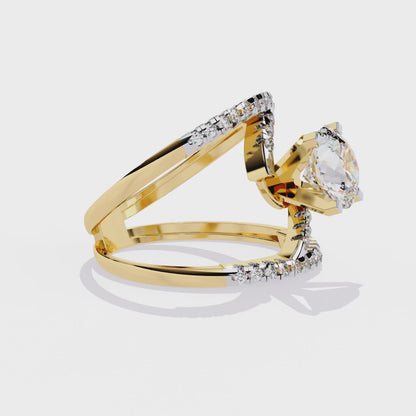 Celestial Wrap – Diamond Orbit Shank Ring with Solitaire in 14K Gold