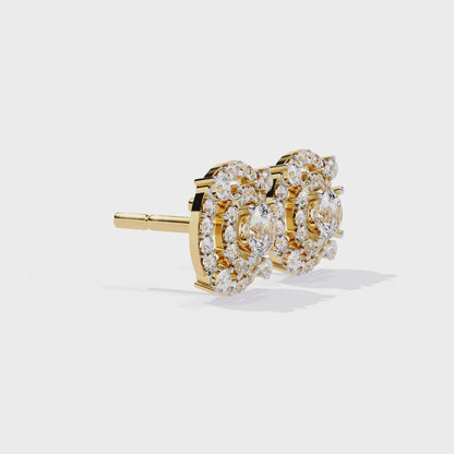 Eclipse Radiance – Double Halo Lab Diamond Stud Earrings in 14K Gold