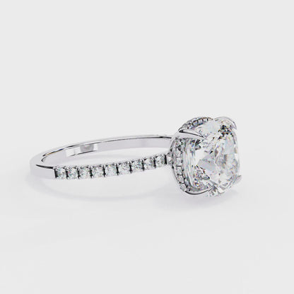 Vertex Charm – Cushion & Round Diamond Double Halo Ring