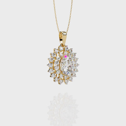 Regal Bloom – Oval Diamond Halo Pendant in 14K Gold
