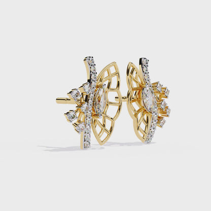 Wings of Grace – Marquise & Round Diamond Butterfly-Inspired Earrings in 14K Gold